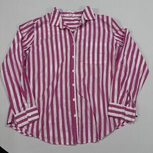 Maurices Button Up Womens L Pink Striped Long Sleeve Collared 100% Cotton